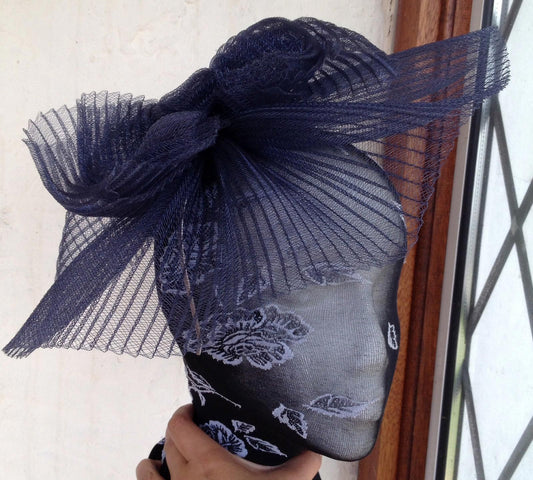 Navy fascinator millinery burlesque wedding hat hair piece ascot race bridal