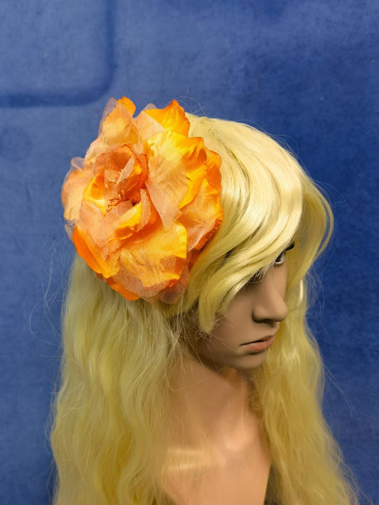 Orange satin flower fascinator millinery burlesque wedding hat bridal race