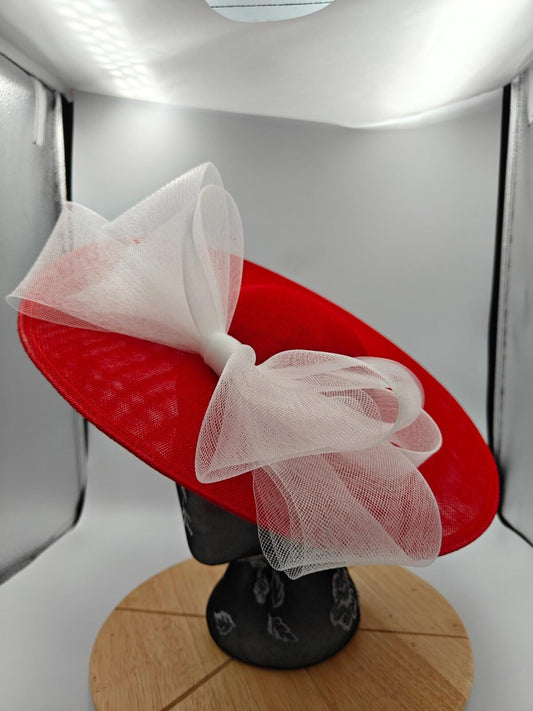 red white large fascinator headband wedding hat Kentucky Derby Royal Ascot