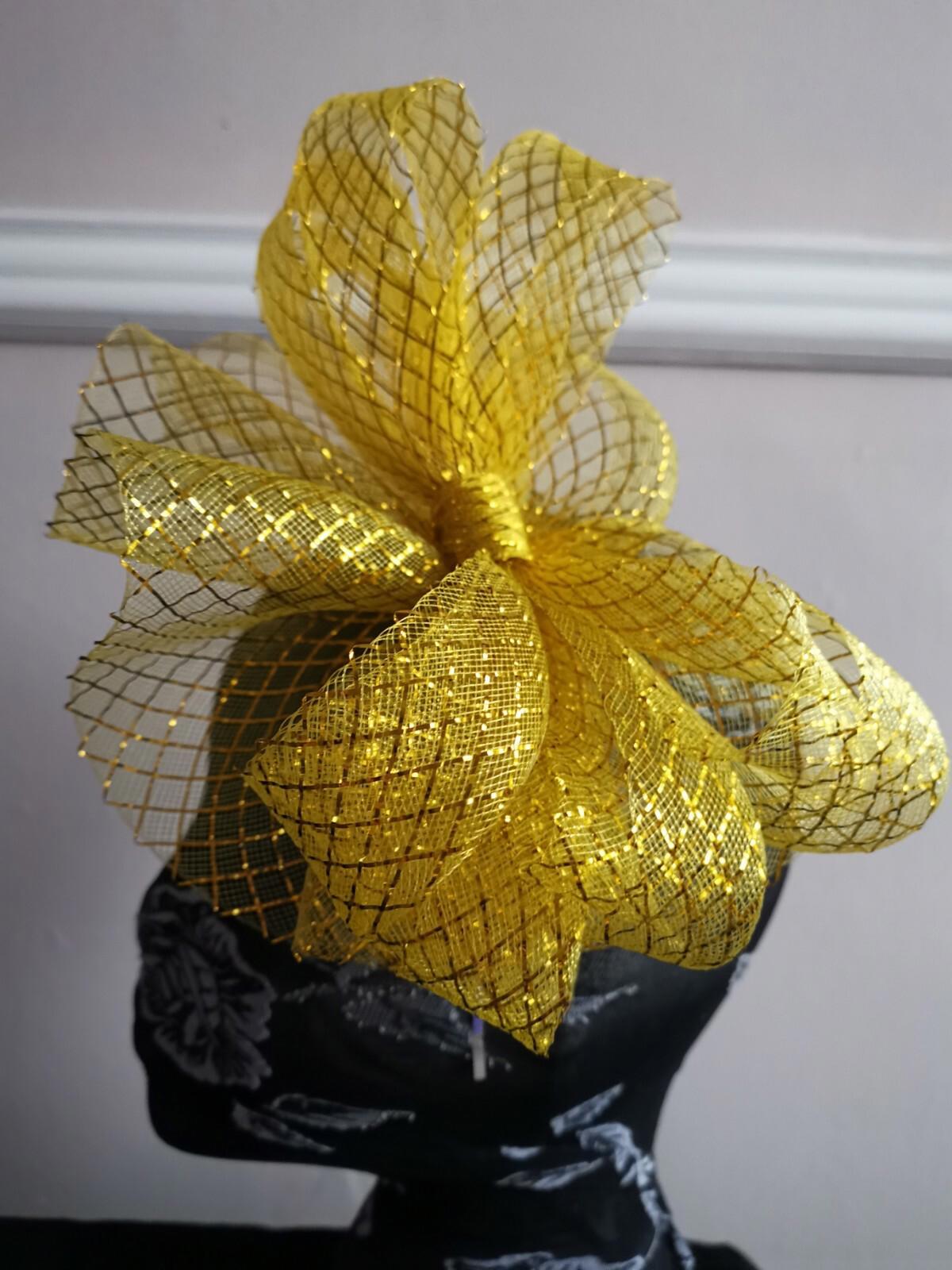gold fascinator millinery burlesque headband wedding hat hair piece ascot race