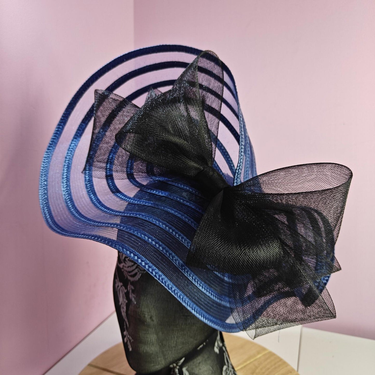 dark blue black bow fascinator millinery wedding hat Kentucky Derby Royal Ascot