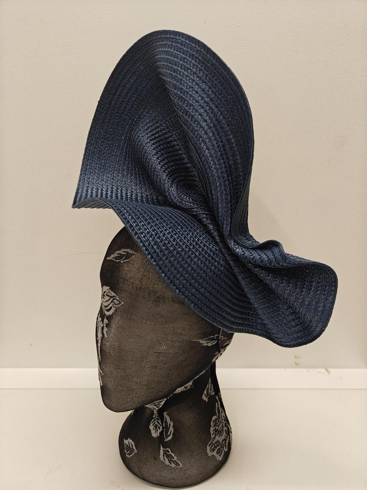 navy dark blue large straw fascinator millinery burlesque headband wedding hat