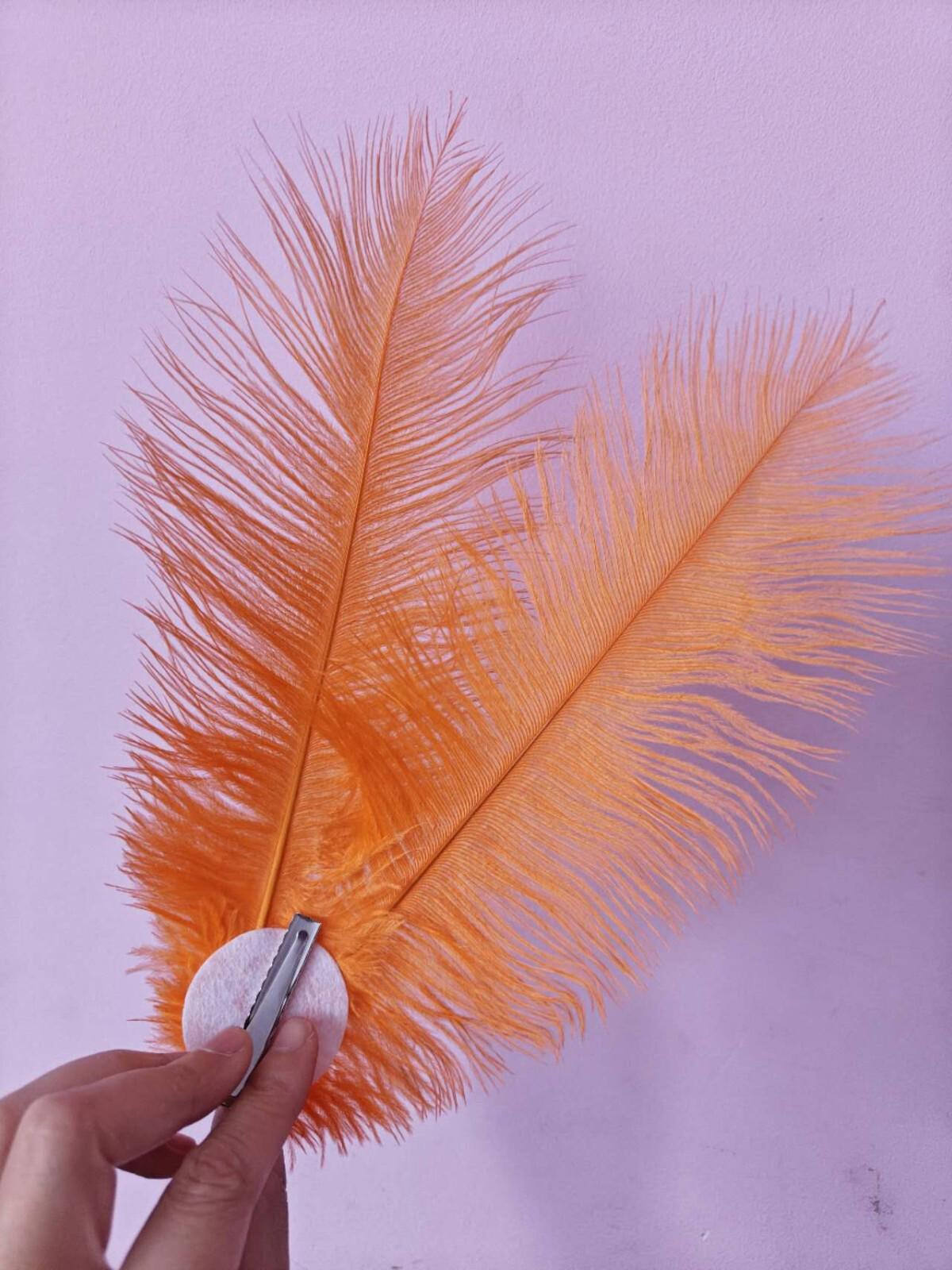 orange ostrich feather hair clip fascinator fancy dress costume dance party