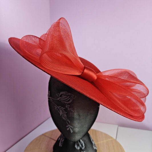 bright red large fascinator wedding hat  Kentucky Derby Royal Ascot bow
