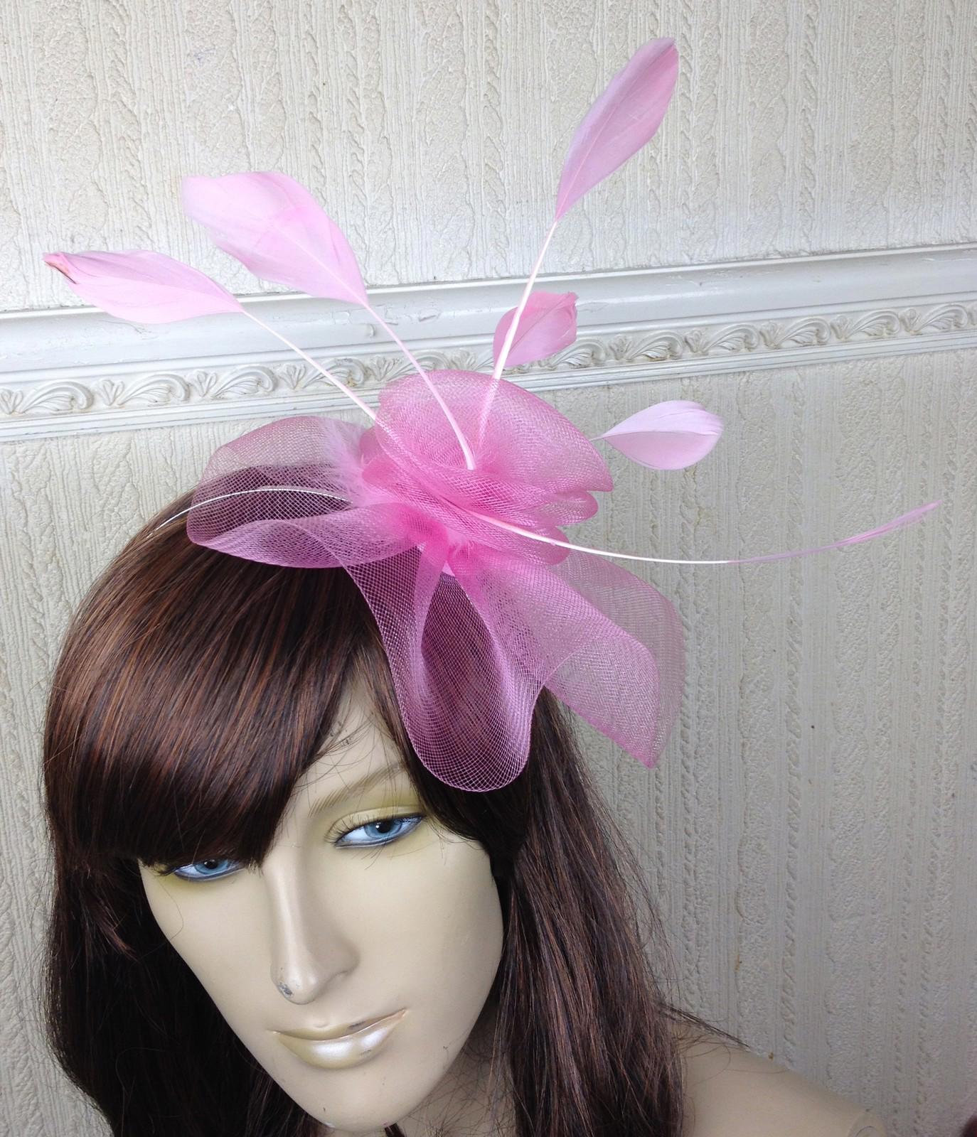 pink feather netting hair headband fascinator millinery wedding hat race ascot x