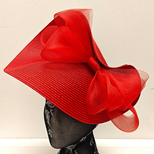 red large straw fascinator millinery burlesque headband wedding hat bow