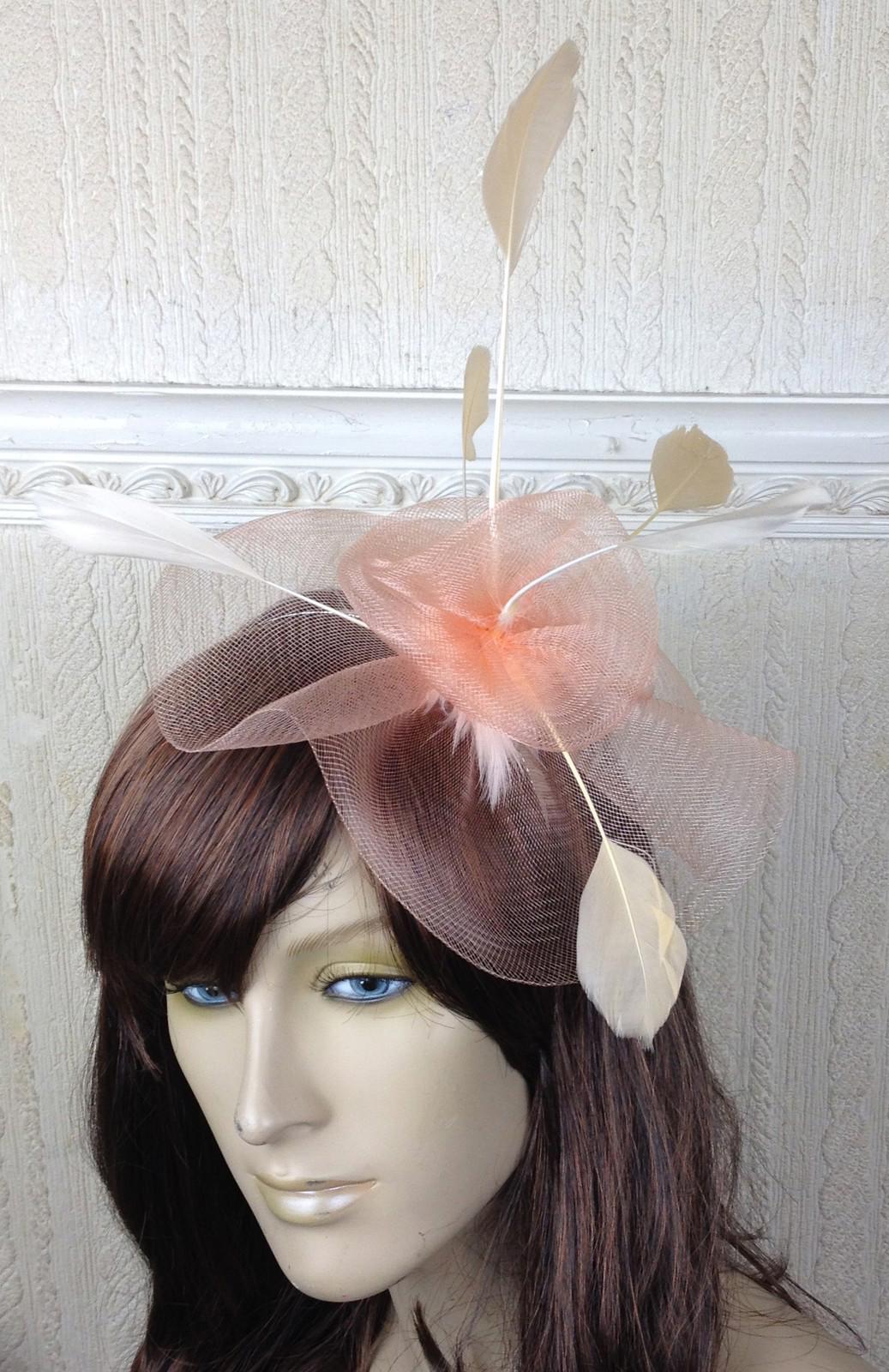nude peach coral feather hair headband fascinator millinery wedding ascot