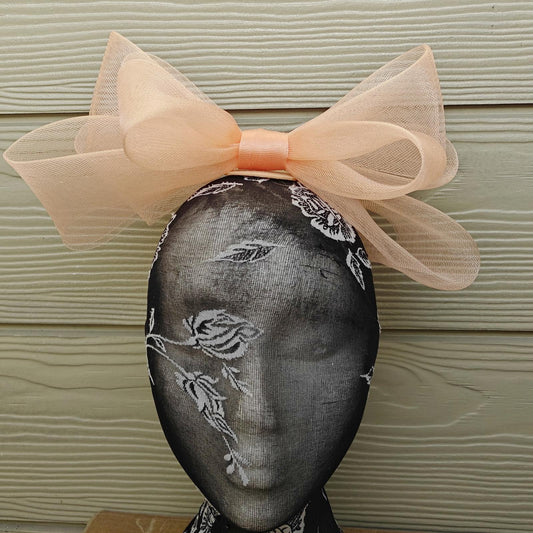 peach pink bow hair clip brooch fascinator millinery wedding hat race party