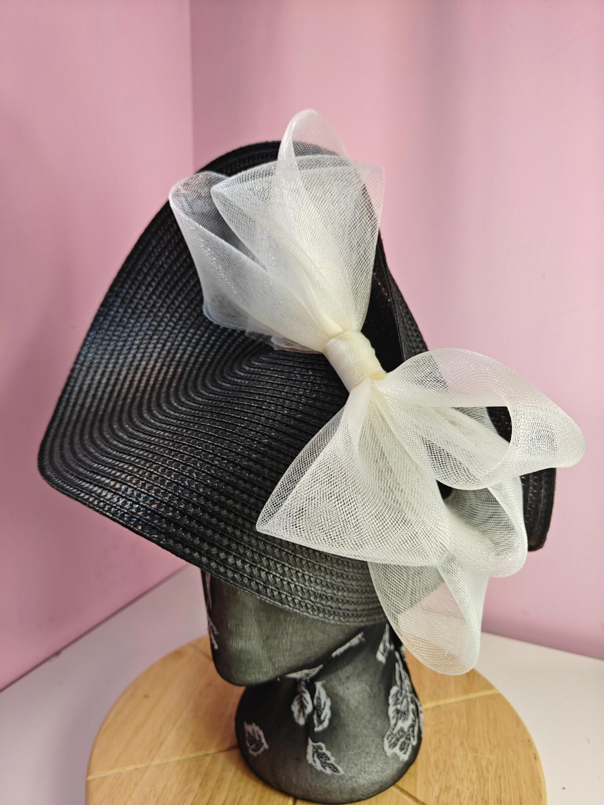 black ivory large straw fascinator wedding hat Kentucky Derby Royal Ascot
