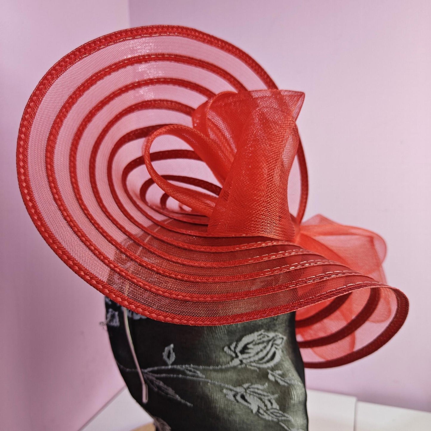 bright red bow fascinator millinery wedding hat Kentucky Derby Royal Ascot