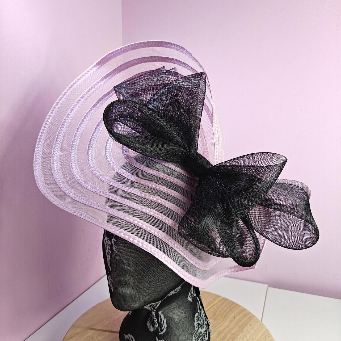 pink black bow fascinator millinery wedding hat Kentucky Derby Royal Ascot