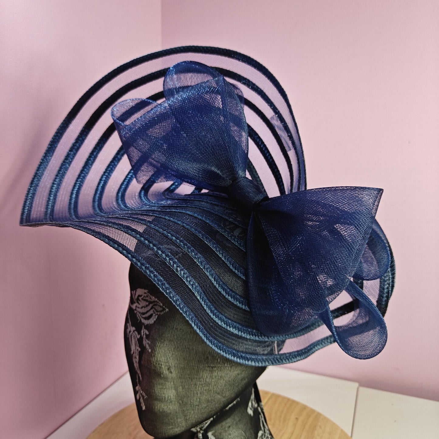 navy blue bow fascinator millinery wedding hat Kentucky Derby Royal Ascot