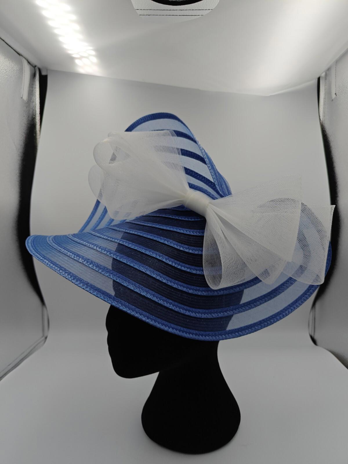 blue white bow straw fascinator millinery burlesque headband wedding hat
