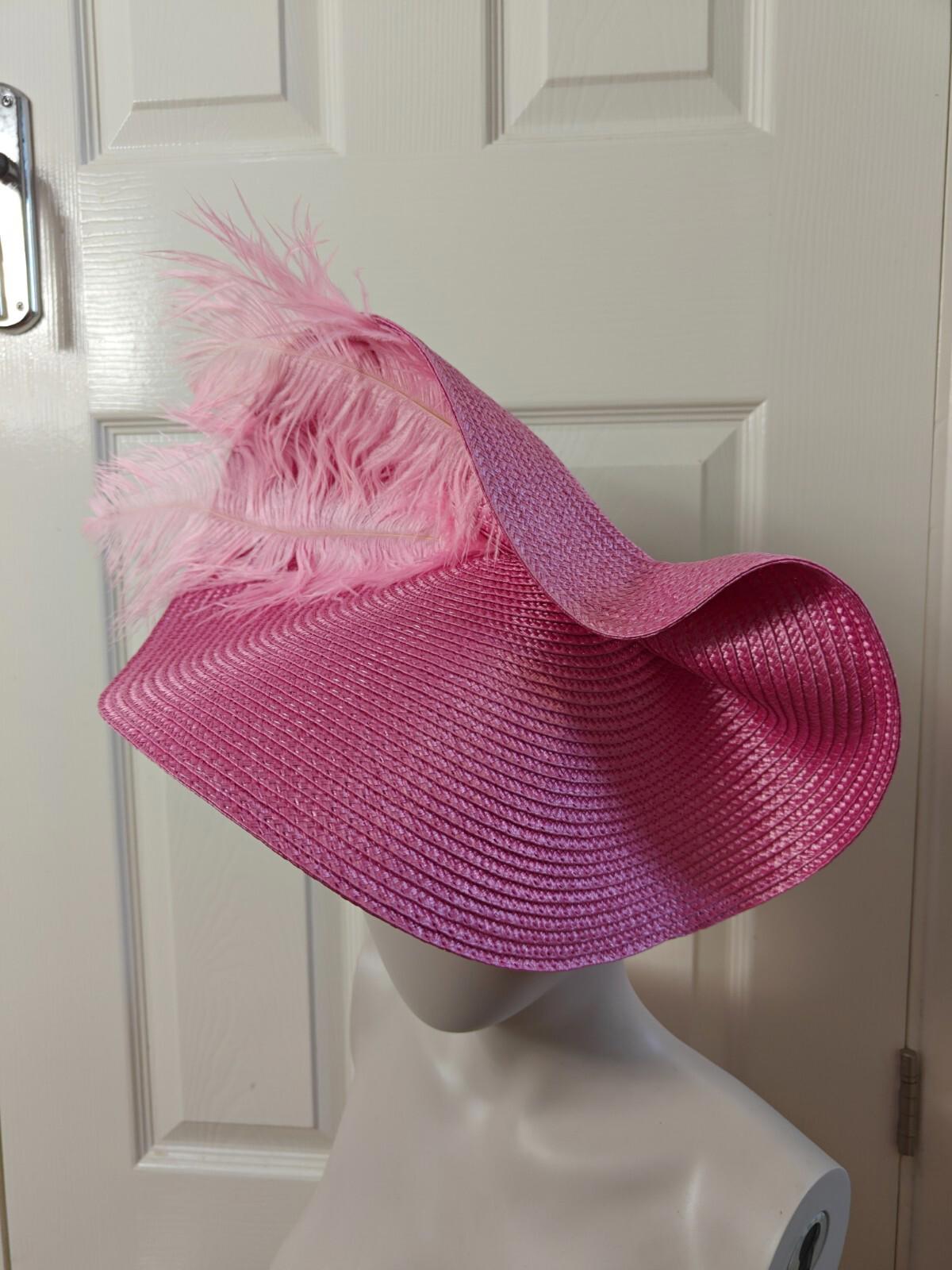 pink large straw fascinator ostrich feather millinery headband wedding hat