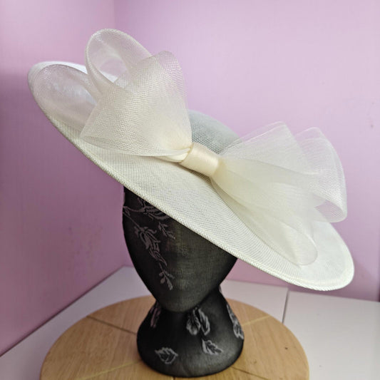Ivory off white large fascinator wedding hat  Kentucky Derby Royal Ascot bow