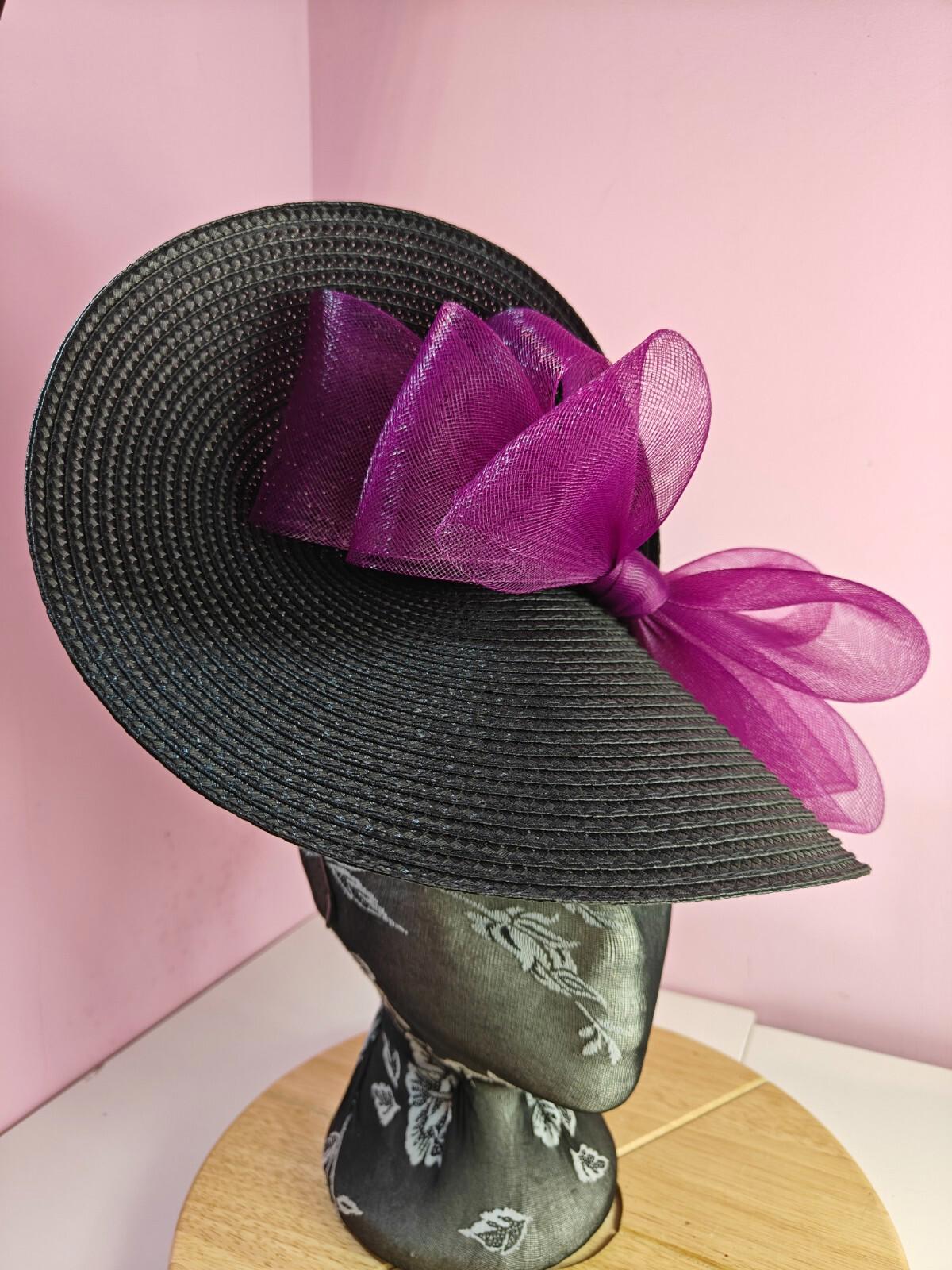 black plum pink large straw fascinator wedding hat Kentucky Derby Royal Ascot