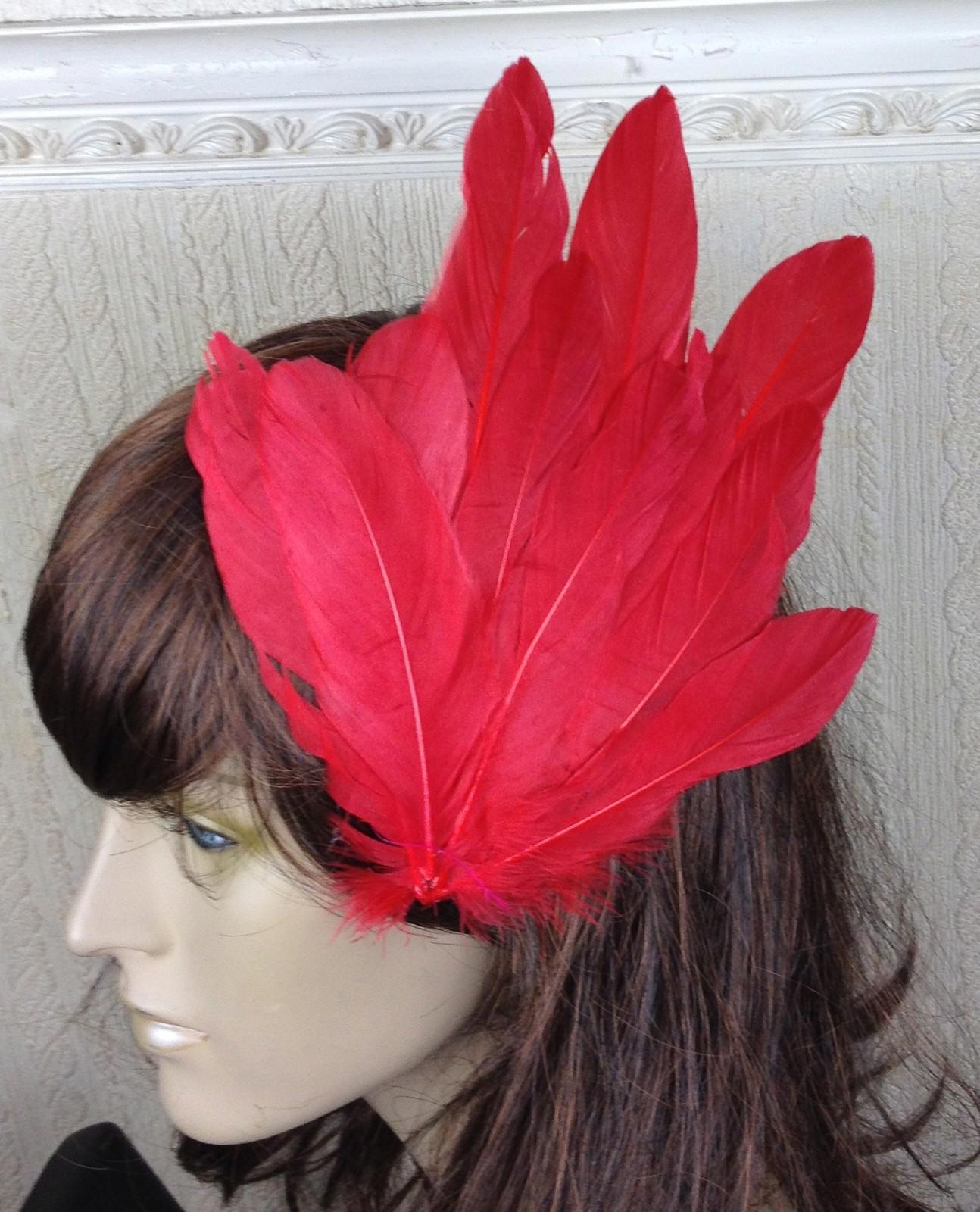 bright red feather fascinator millinery hair clip wedding piece ascot race dance