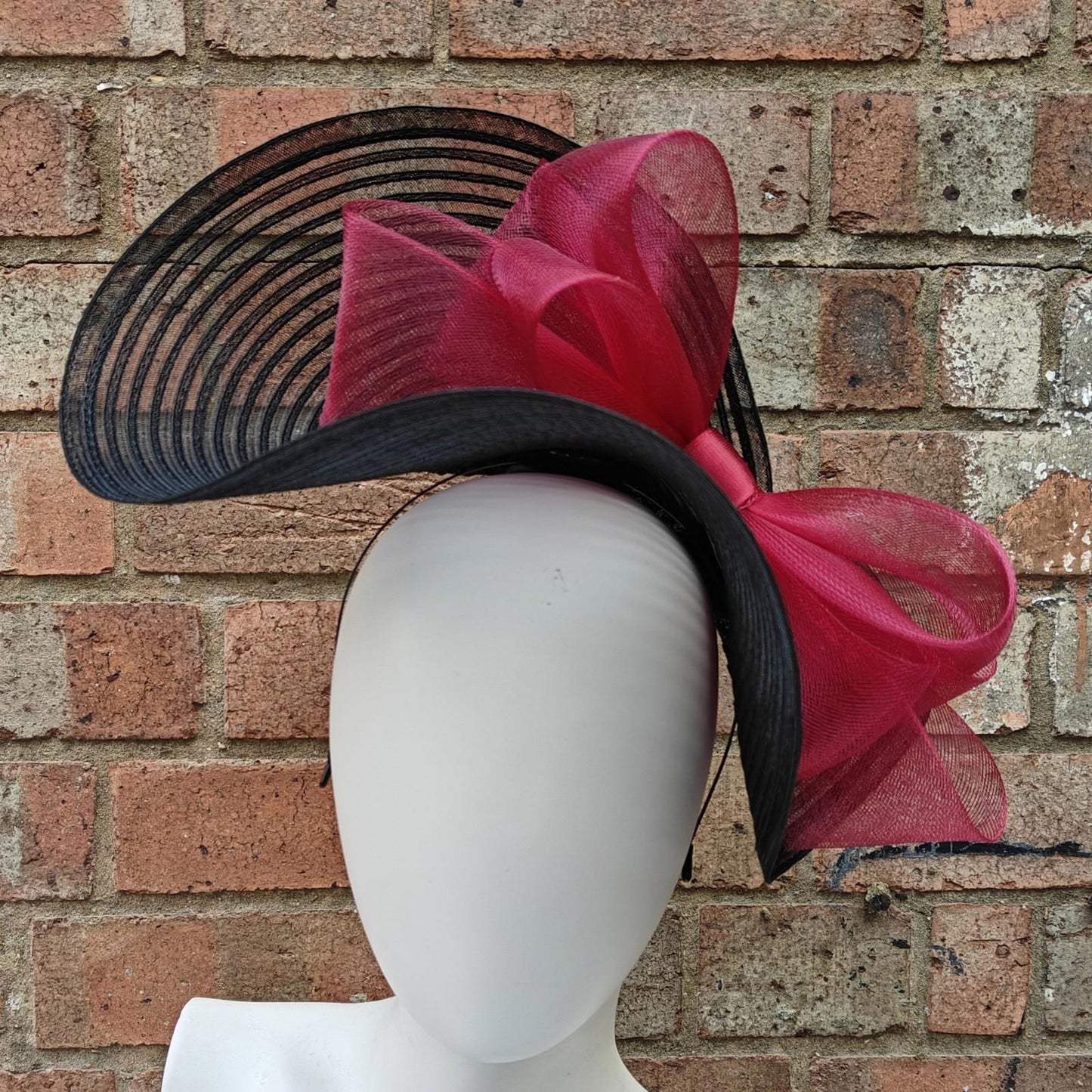 black dark red bow crinoline fascinator millinery headband wedding hat party cosplay