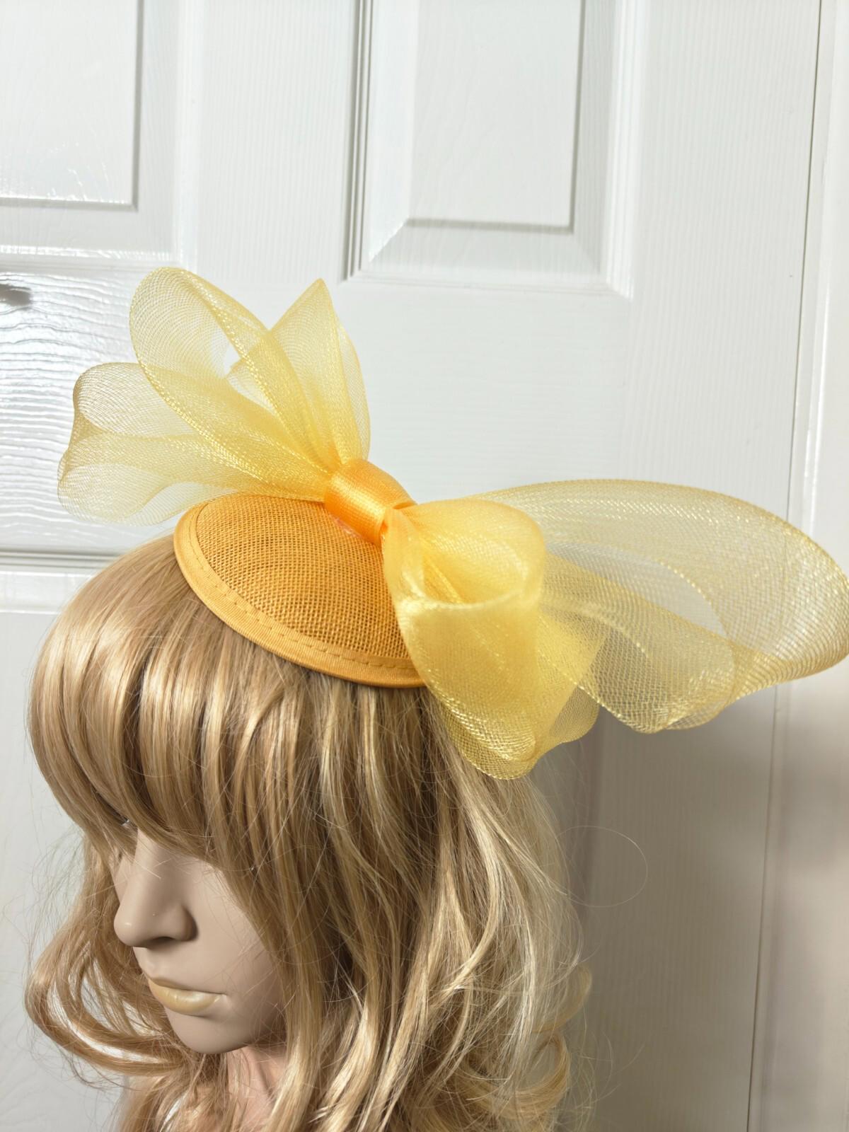 gold yellow fascinator millinery burlesque headband wedding hat ascot race