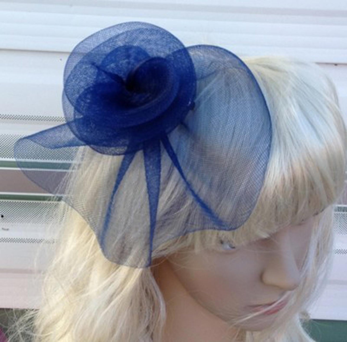 navy blue fascinator millinery feather brooch clip wedding hat bridal ascot race