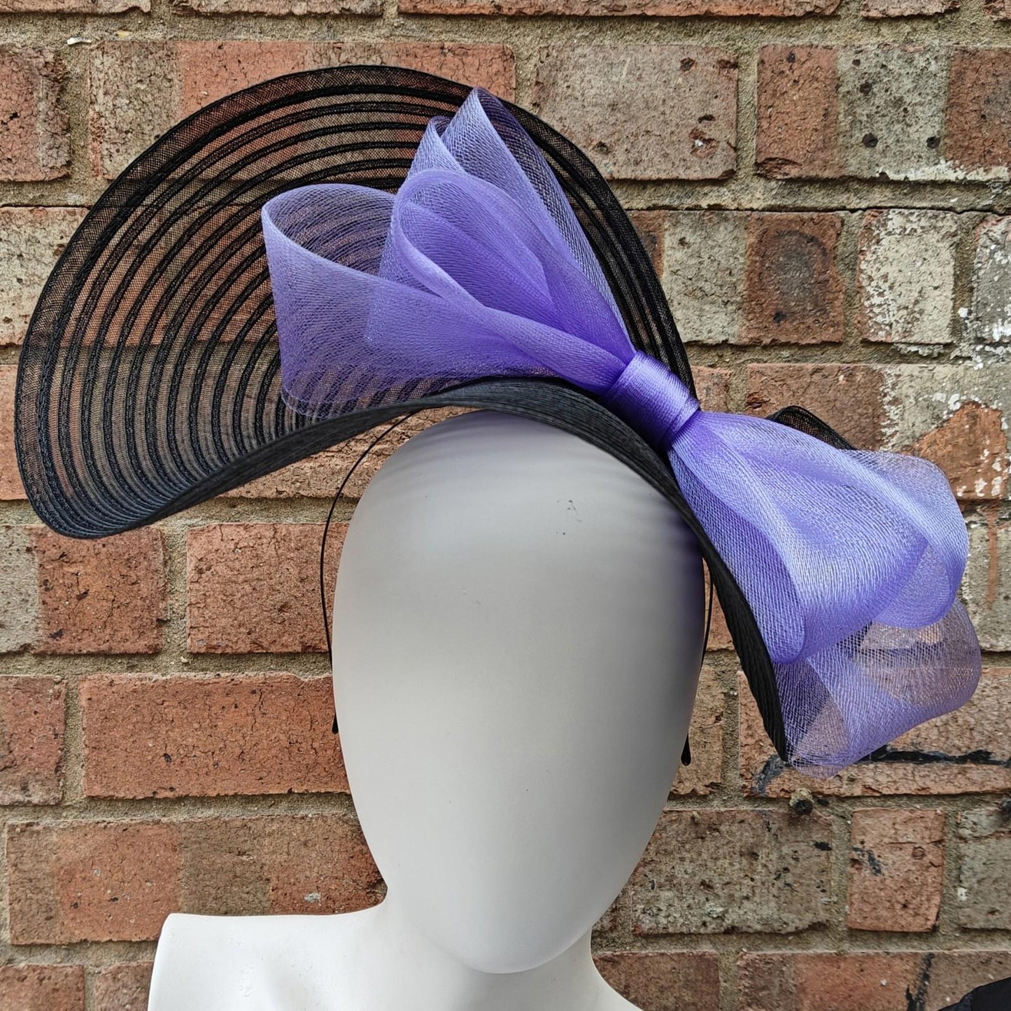 black lilac bow crinoline fascinator millinery headband wedding hat party cosplay