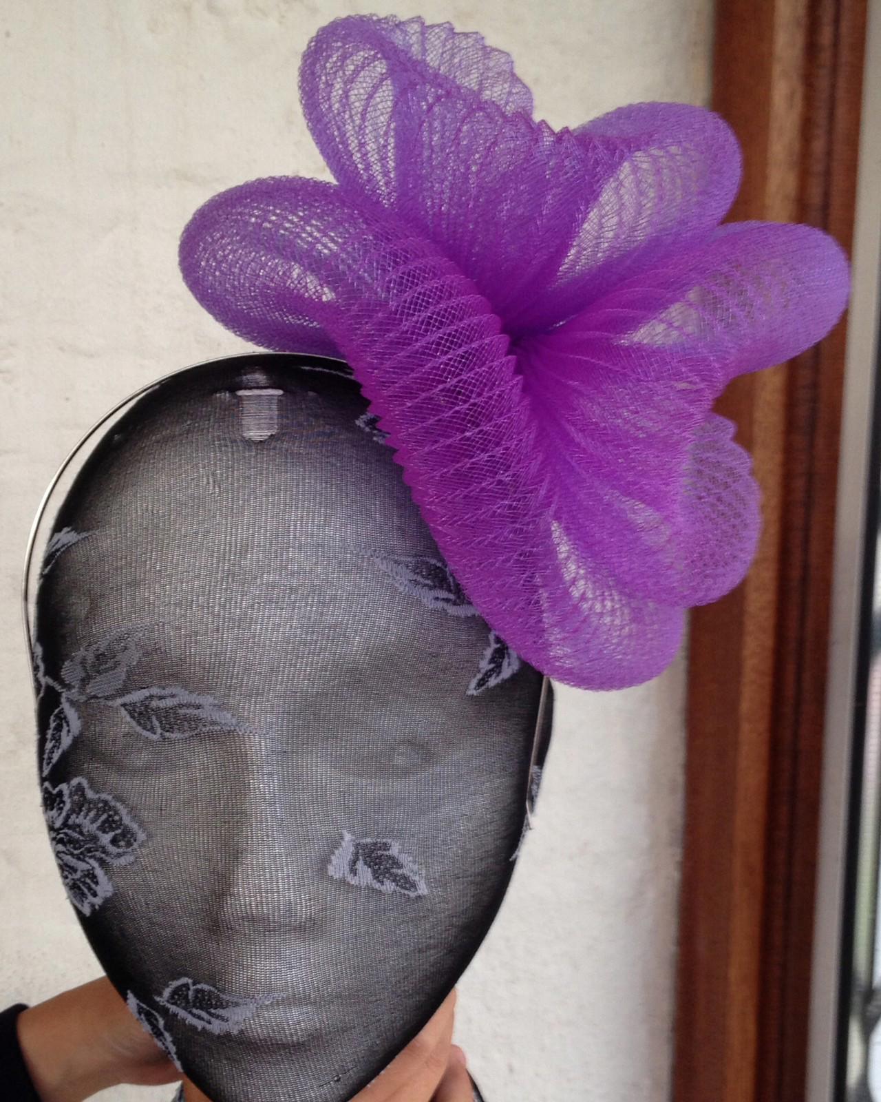 Purple fascinator millinery burlesque wedding hat hair piece ascot race bridal