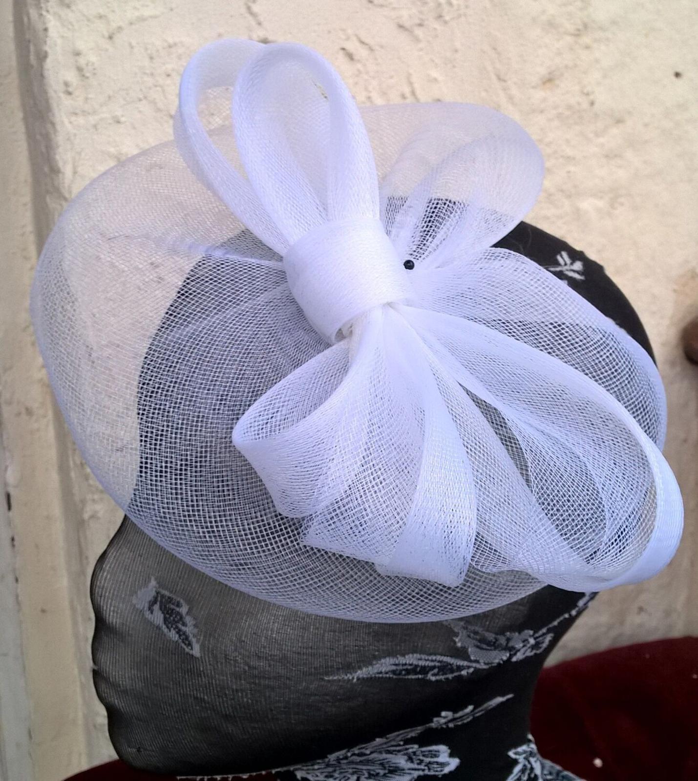 white crin fascinator on headband millinery wedding hat ascot race fancy dress