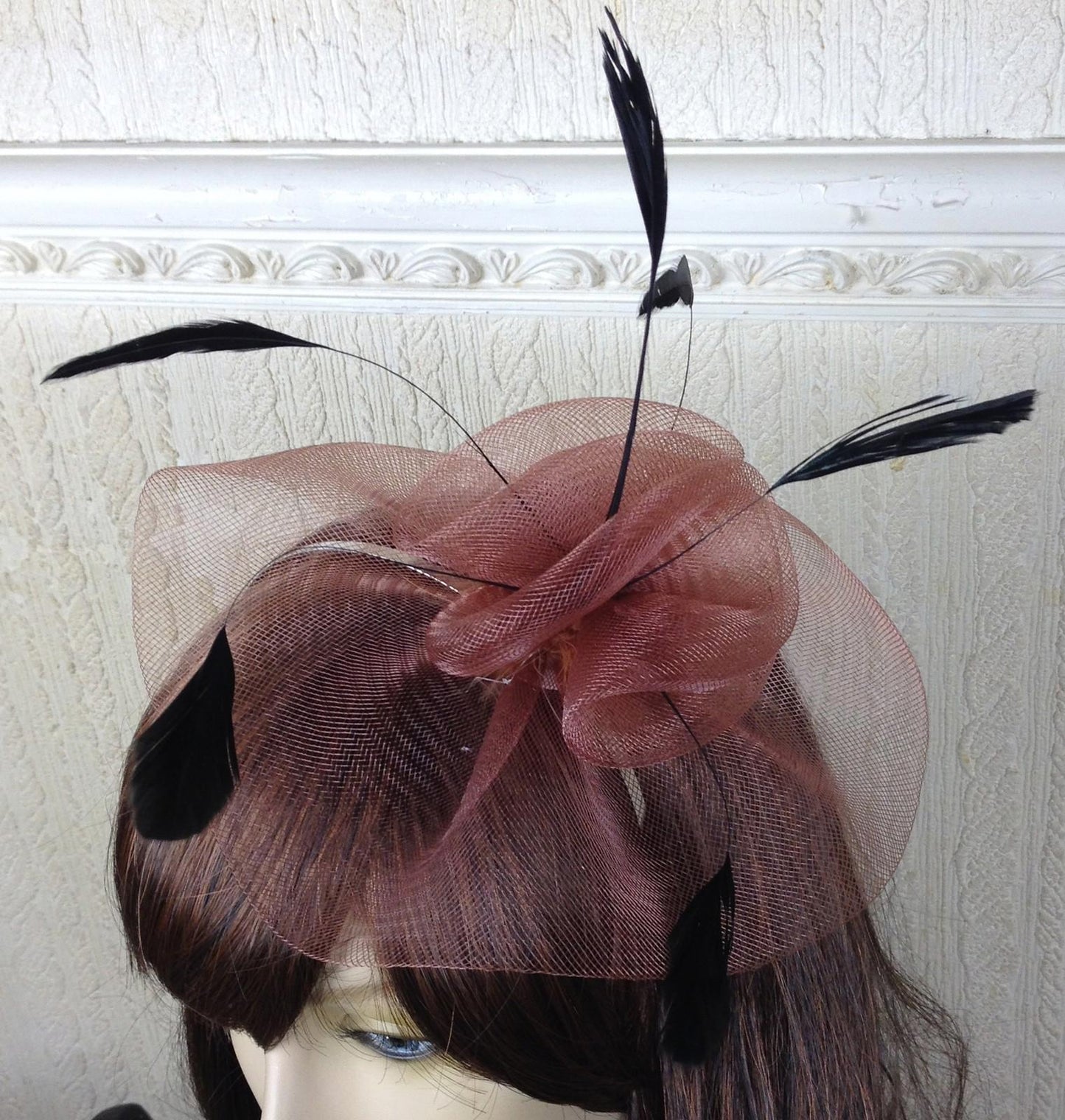 tan brown feather hair headband fascinator millinery wedding hat ascot race x