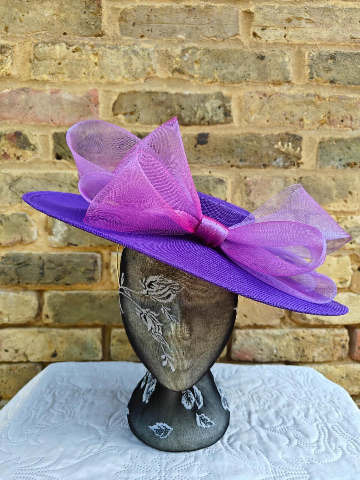 purple large fascinator wedding hat  Kentucky Derby Royal Ascot bow