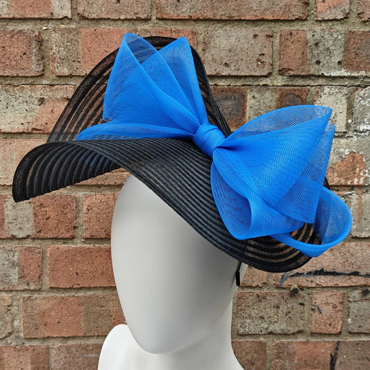 black blue bow crinoline fascinator millinery headband wedding hat party cosplay