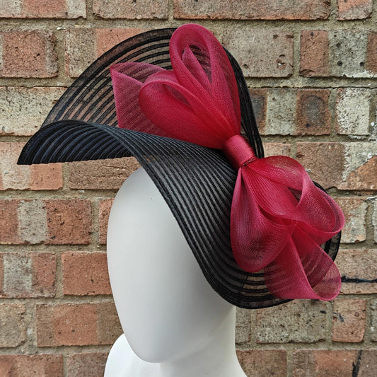 black dark red bow crinoline fascinator millinery headband wedding hat party cosplay