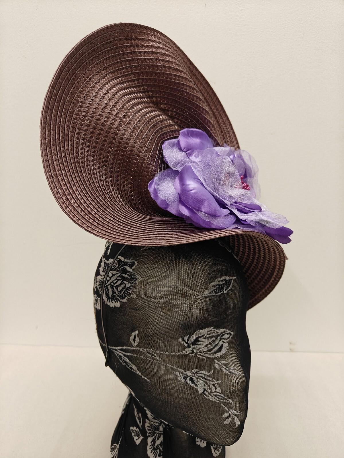 purple flower large straw fascinator millinery burlesque headband wedding hat