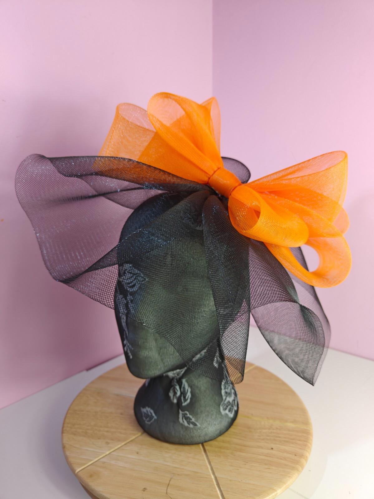 black orange fascinator millinery headband derby wedding hat ascot race