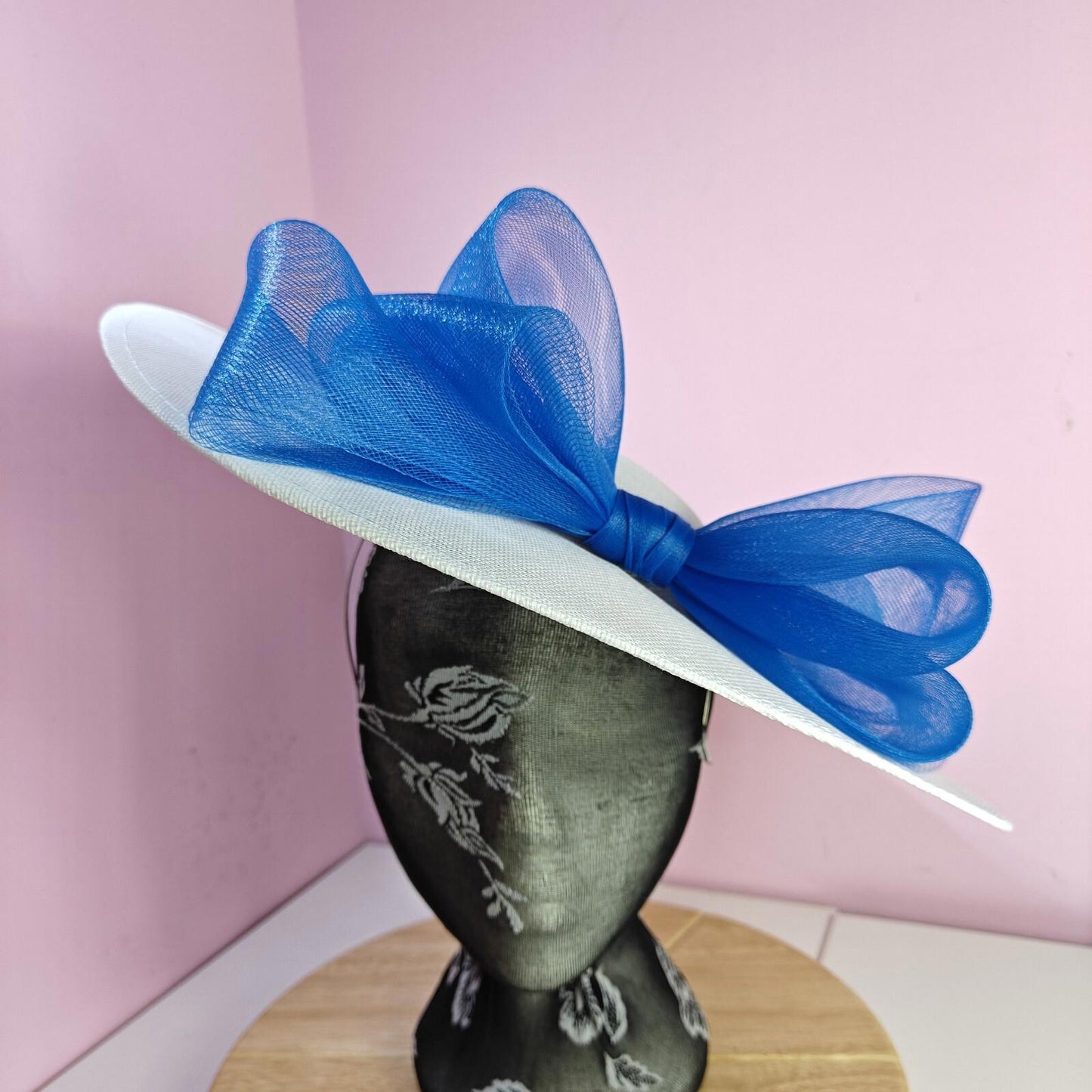 white blue large fascinator wedding hat  Kentucky Derby Royal Ascot bow