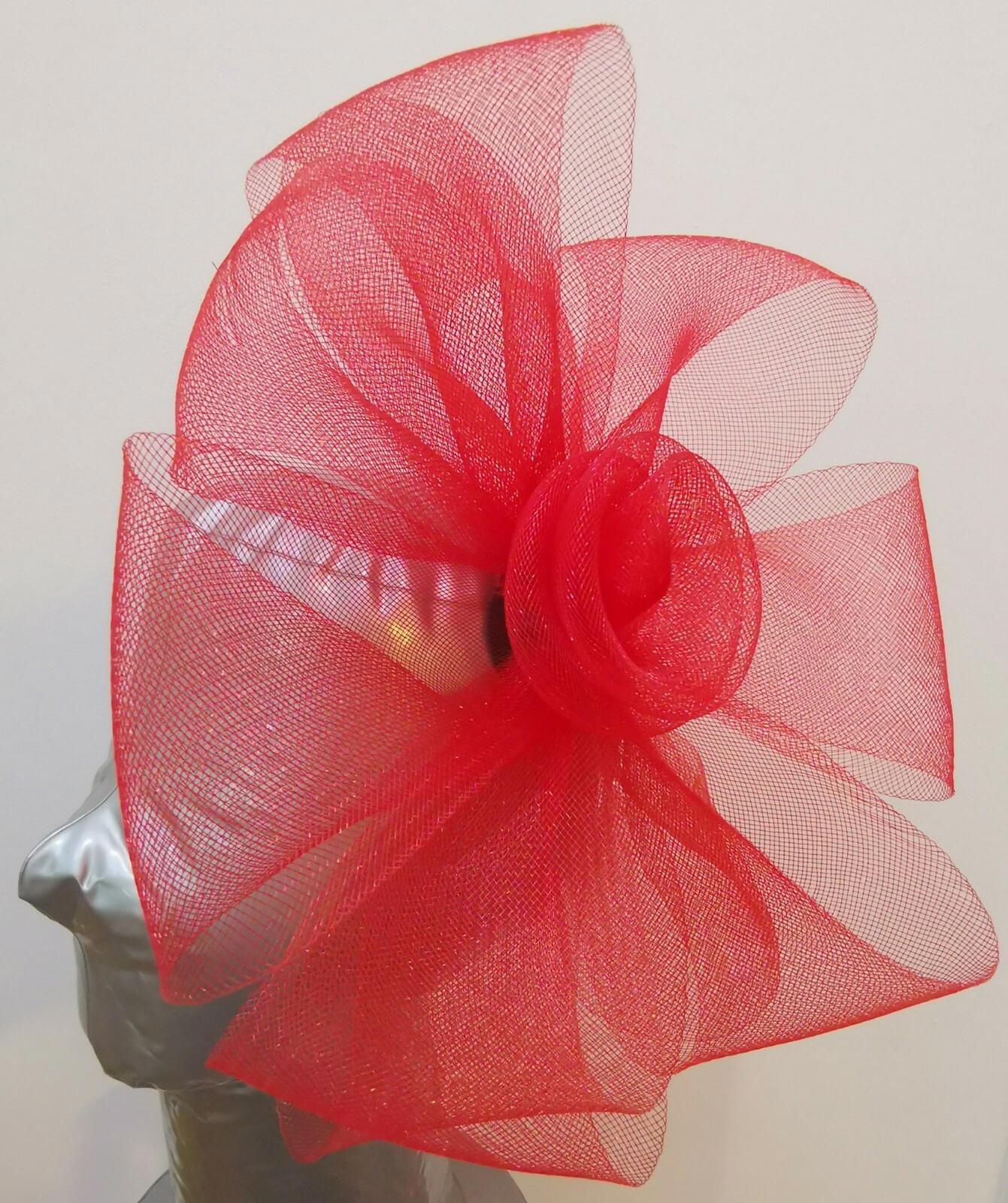 red fascinator millinery burlesque headband wedding hat hair piece