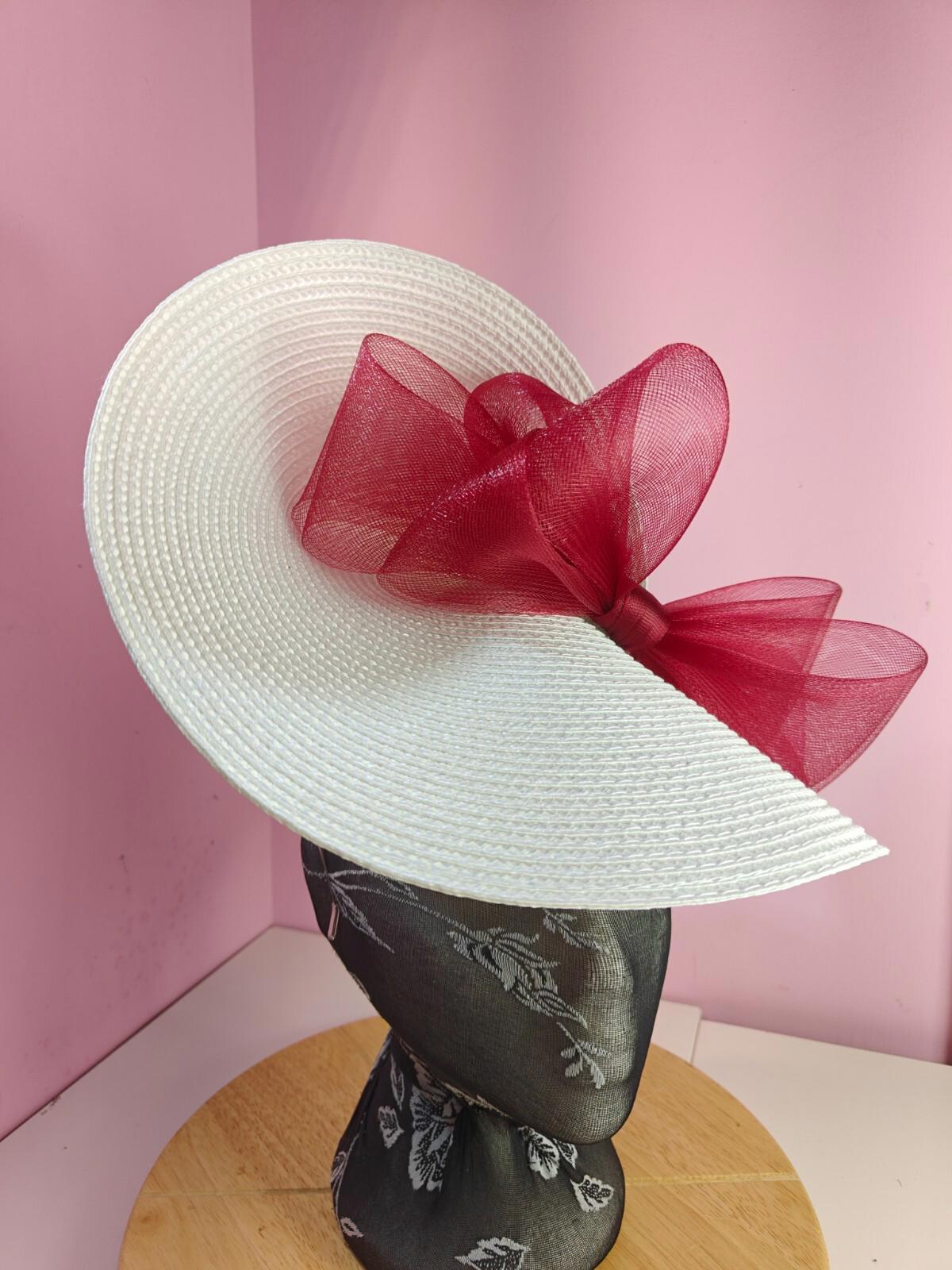 white dark red large straw fascinator wedding hat Kentucky Derby Royal Ascot