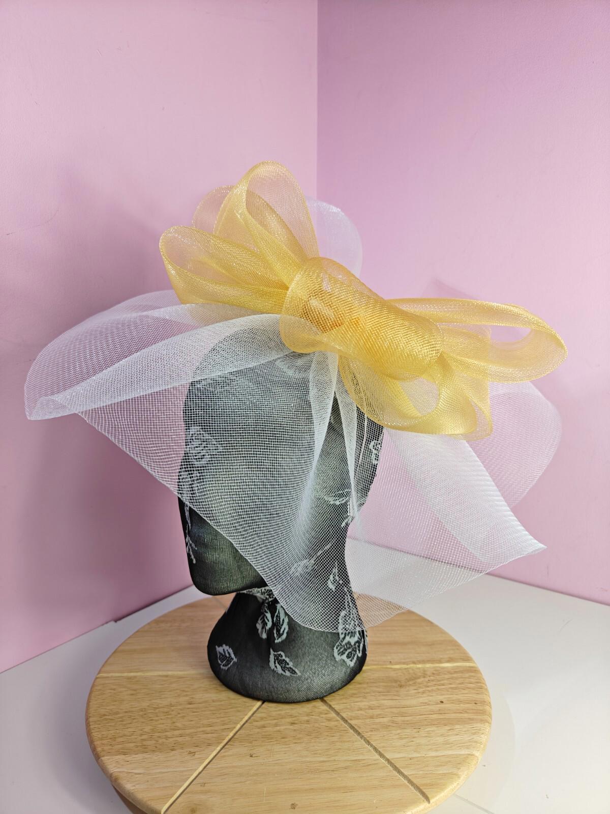 white gold fascinator millinery headband derby wedding hat ascot race