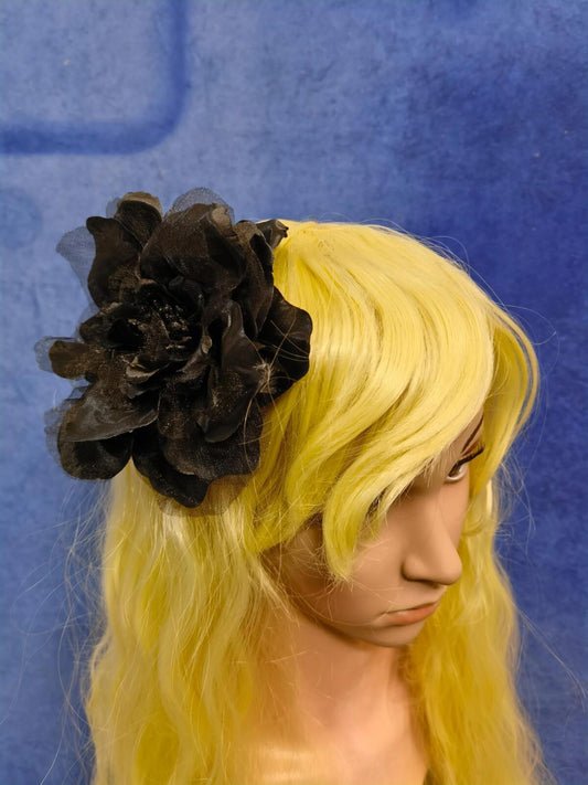 black satin flower fascinator millinery burlesque wedding hat bridal race