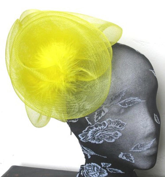 yellow feather fascinator millinery burlesque headband wedding hat hair piece x