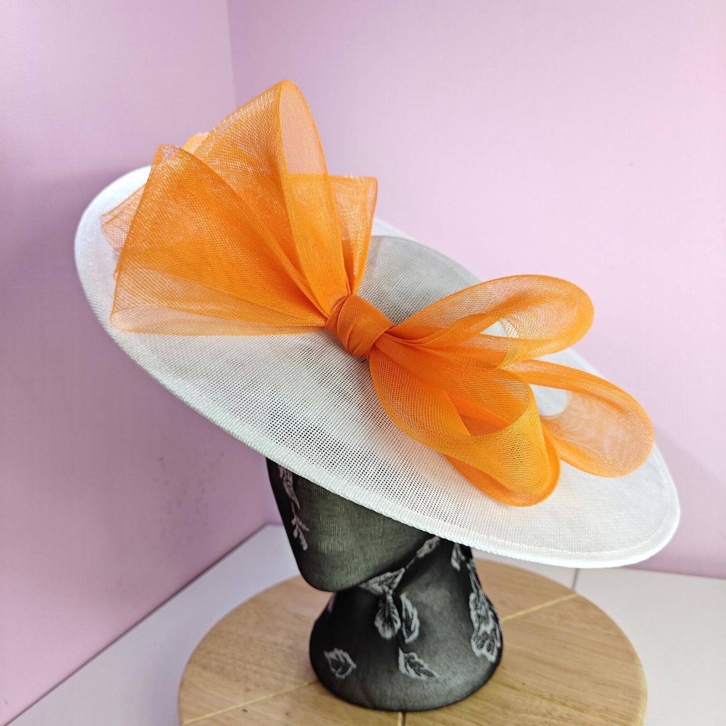 white orange large fascinator wedding hat  Kentucky Derby Royal Ascot bow