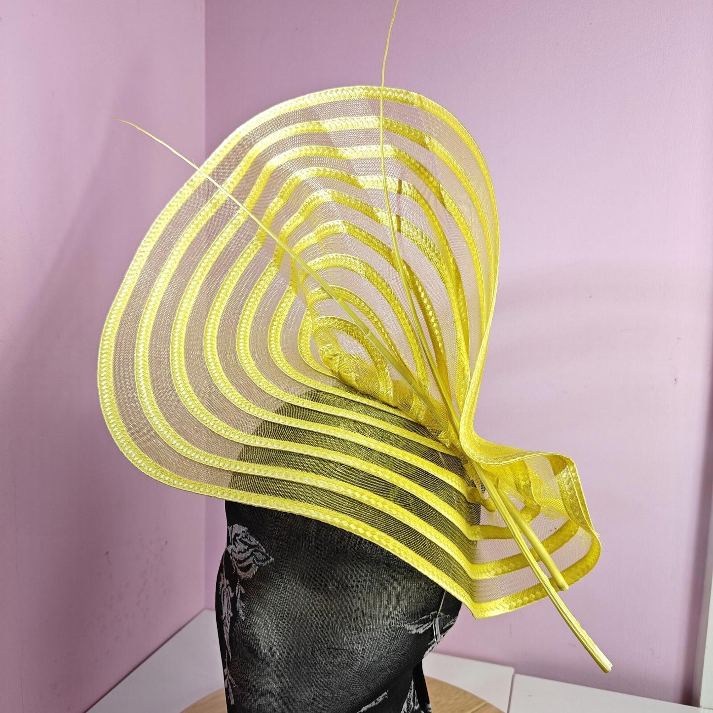 yellow ostrich quill spine fascinator wedding hat Kentucky Derby Royal Ascot