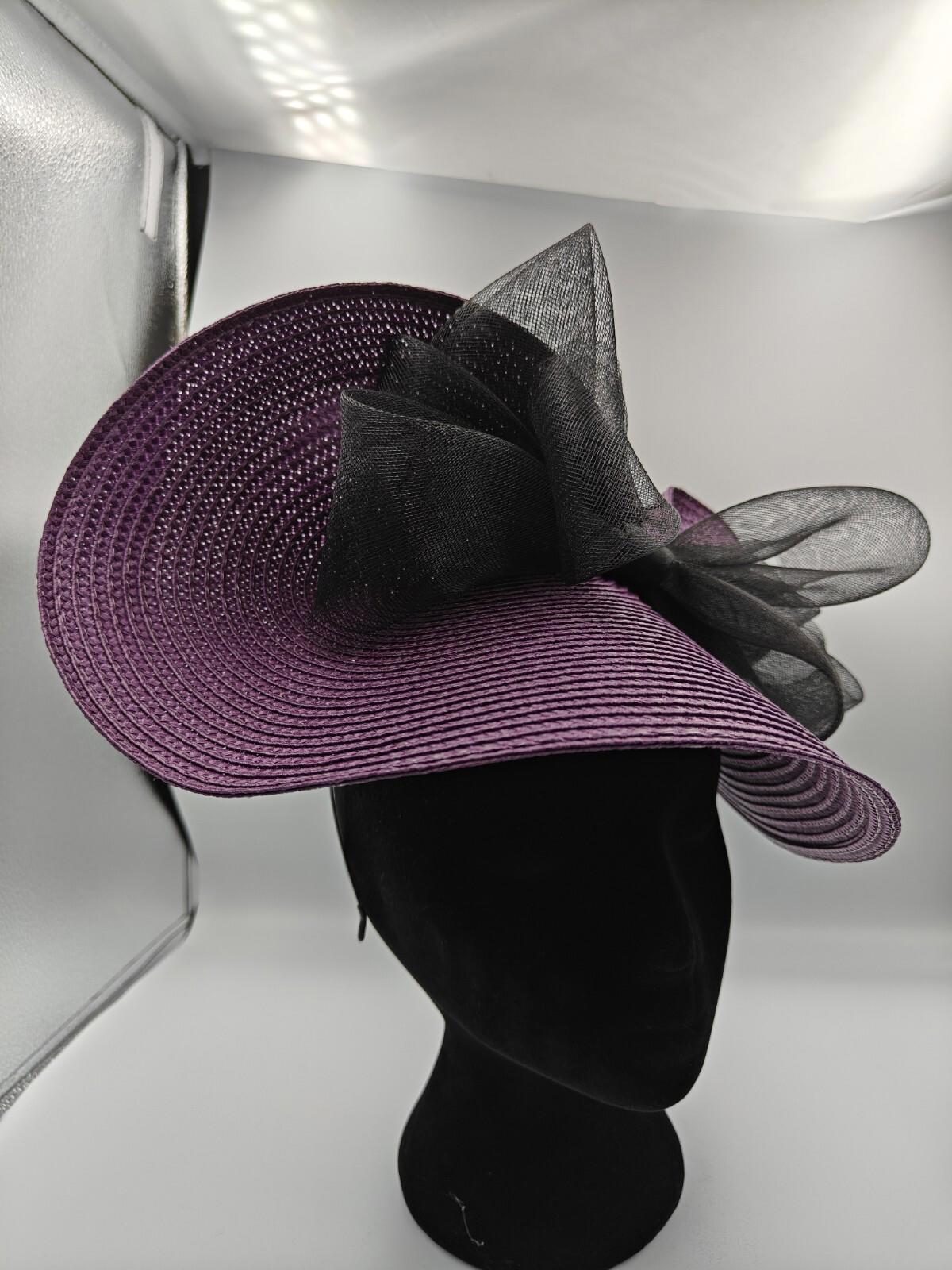 purple black bow straw fascinator millinery burlesque headband wedding hat