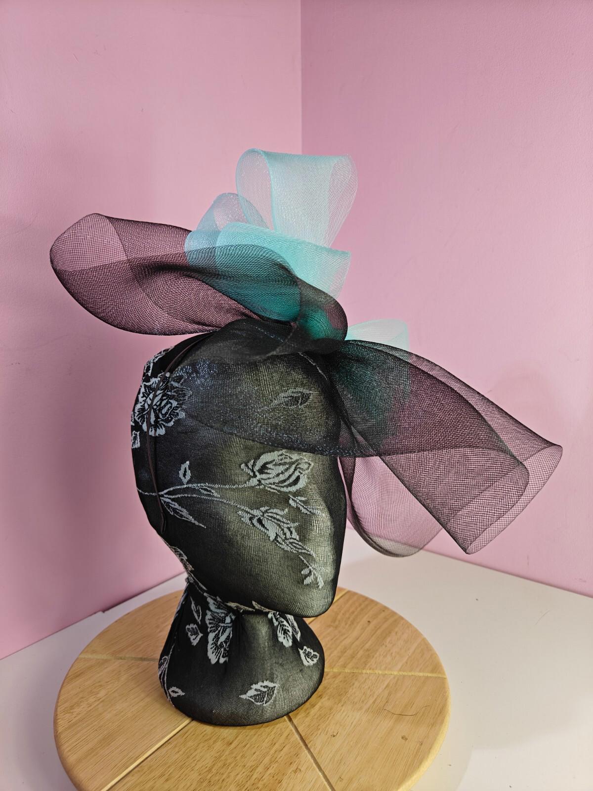 black light blue fascinator millinery headband derby wedding hat ascot race