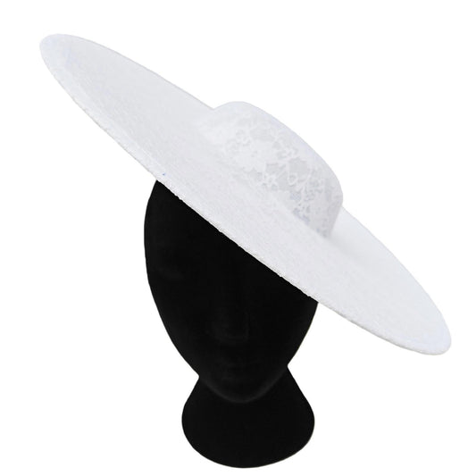 white lace large wide brim DIY fascinator base wedding hat Kentucky Derby Ascot