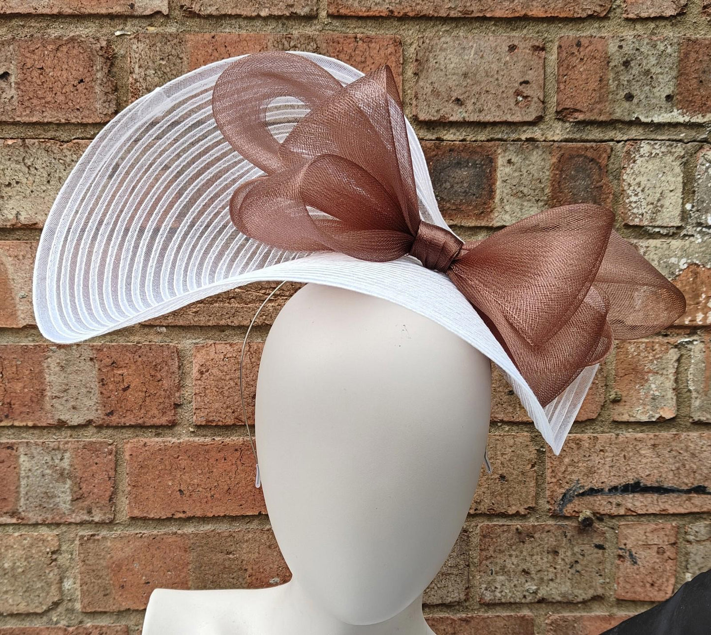 white light brown bow crinoline fascinator millinery headband wedding hat party cosplay