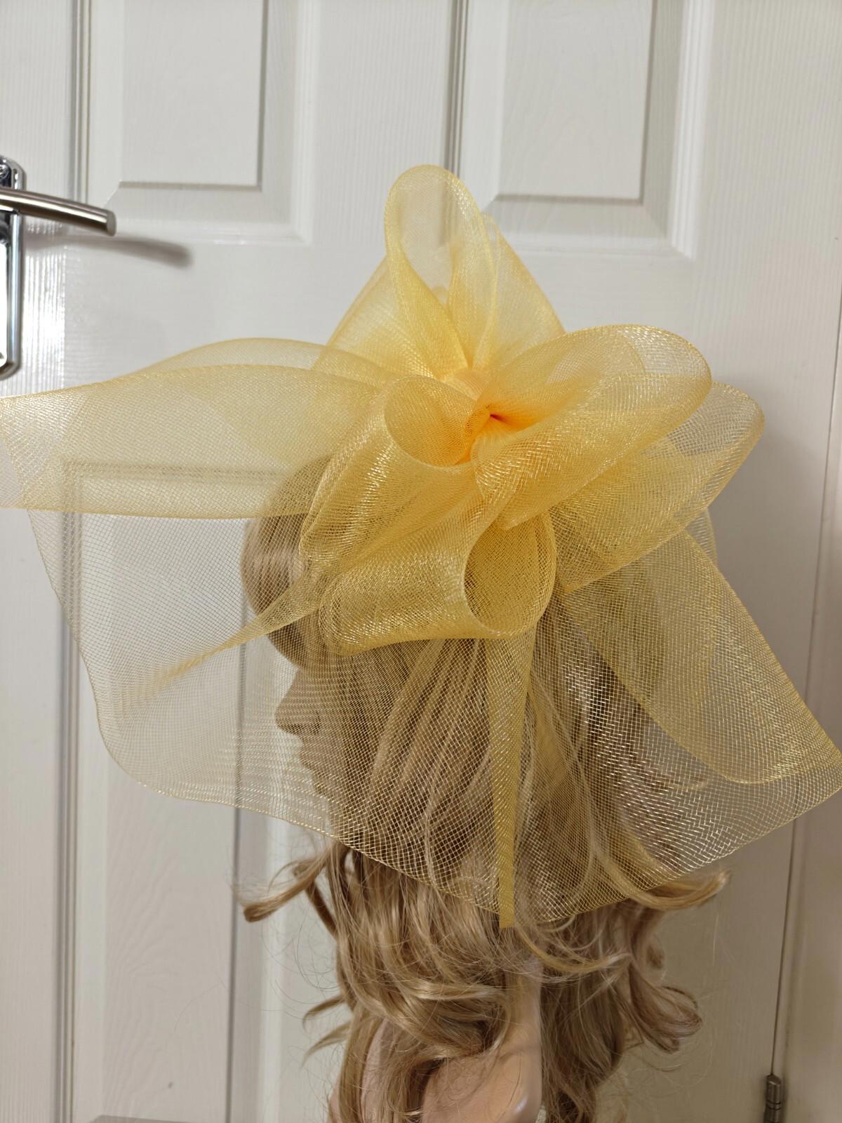 gold yellow fascinator millinery burlesque headband wedding hat ascot race