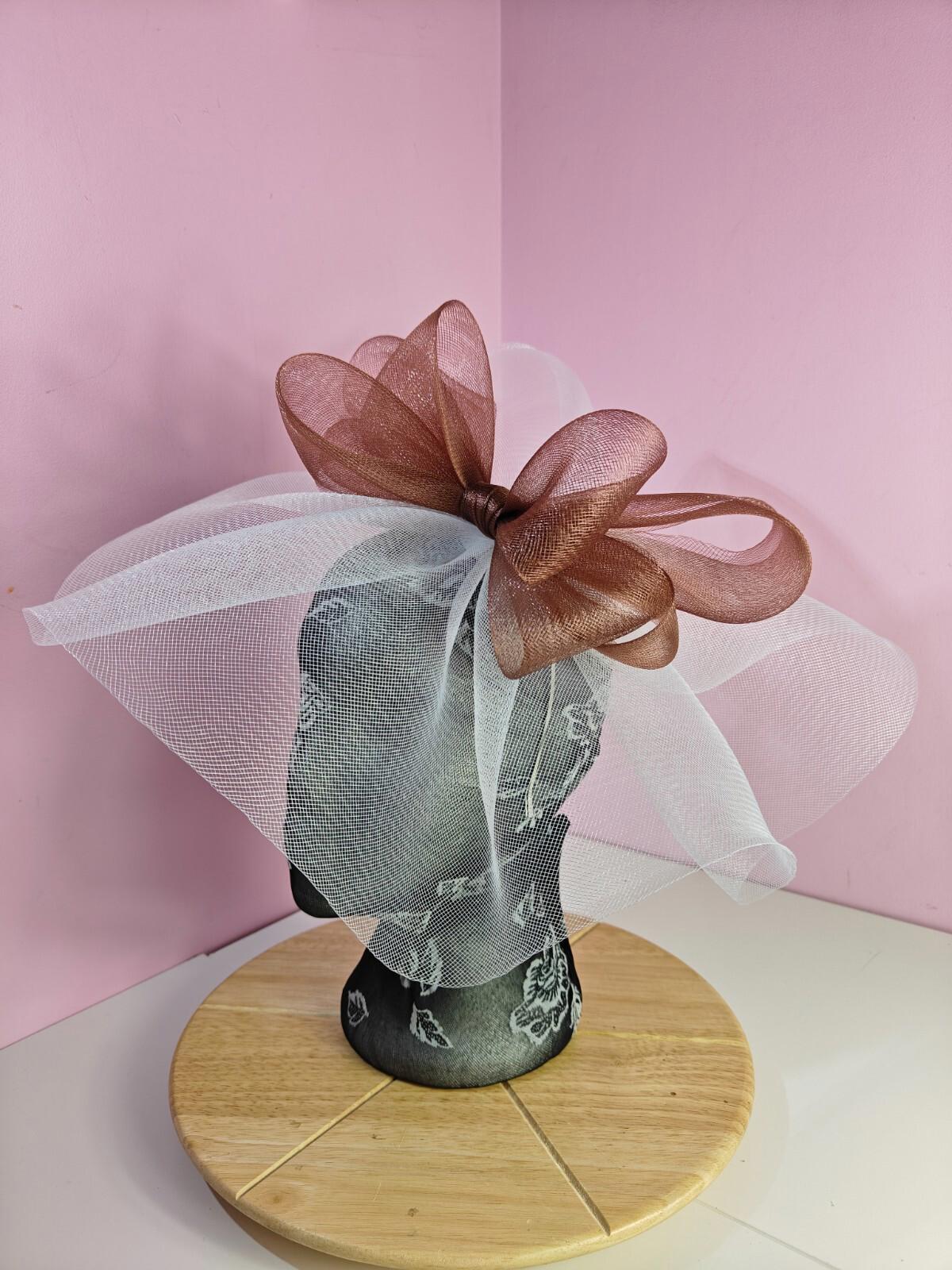 white light brown fascinator millinery headband derby wedding hat ascot race