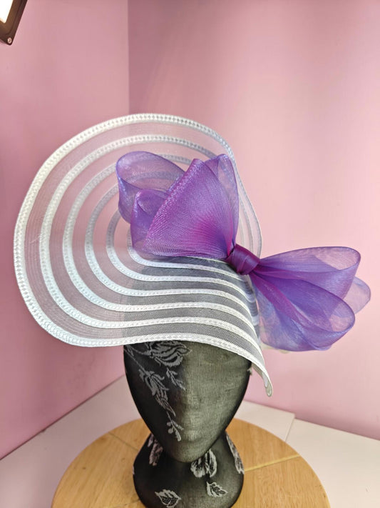 white purple bow fascinator millinery wedding hat Kentucky Derby Royal Ascot