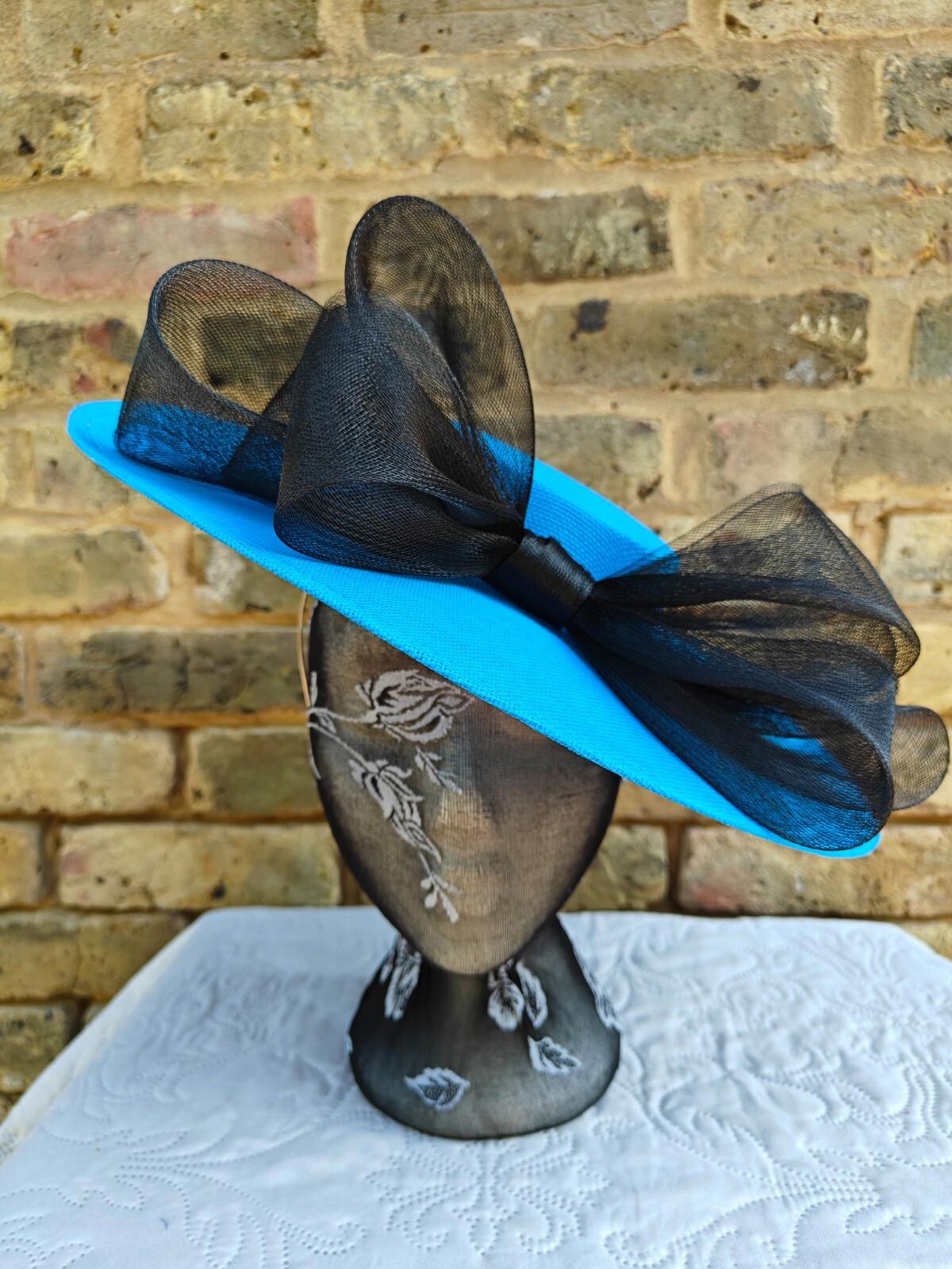 turquoise black large fascinator wedding hat  Kentucky Derby Royal Ascot bow