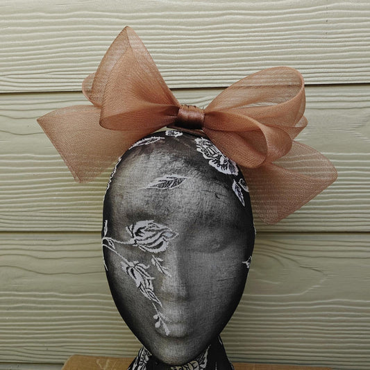 light brown bow hair clip brooch fascinator millinery wedding hat race party
